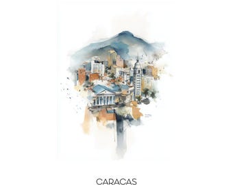 Caracas Venezuela Watercolor Art Print - Cityscape Landscape Wall Art Home Decor Travel Gift