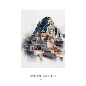 Machu Picchu Peru Aquarell Kunstdruck - Landschaft Stadtansicht Wand Kunst Reise Geschenk Home Decor
