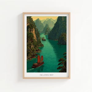 Ha Long Bay Vietnam Vintage Travel Poster - Asian Coastal Paradise Print - Retro Wall Art Decor - Travel Gift