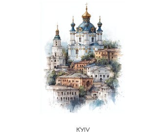 Kyiv Ukraine Watercolor Art Print - Cityscape Landscape Wall Art Home Decor Travel Gift
