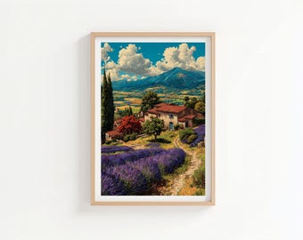Provence Lavender Fields Vintage Travel Poster (No Text) - French Countryside Wall Art - Retro France Print - Home Decor