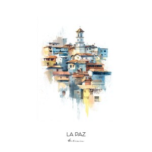 La Paz Bolivia Watercolor Art Print - Cityscape Landscape Wall Art Home Decor Travel Gift Andes Mountains