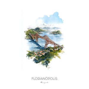 Florianópolis Brazil Watercolor Art Print - Cityscape Landscape Wall Art Home Decor Beach Travel Gift