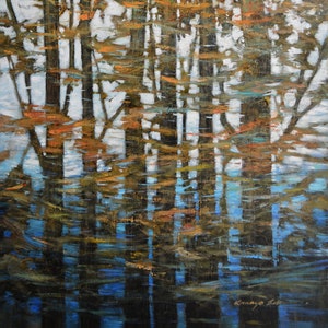 Fall Trees Landscape Painting: Textured Acrylic Art on Canvas (36&quot; x 48&quot;)