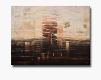 Large Abstract Acrylic Canvas Painting: Brown Geometric Art, 36" x 48"