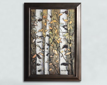 Abstract Birch Tree Painting: Framed Acrylic Canvas Wall Art (24" x 36")