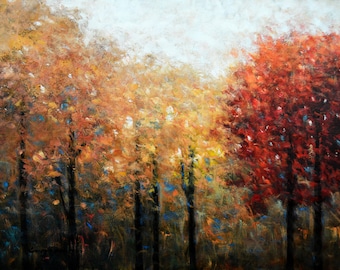 Golden Trees Landscape Painting: Original Acrylic on Canvas, 30x40
