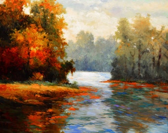 White River Giclee Print on Canvas: Fall Colors Landscape