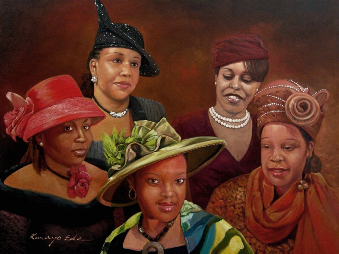 African American Women Oil Painting: Church Portrait Art Print