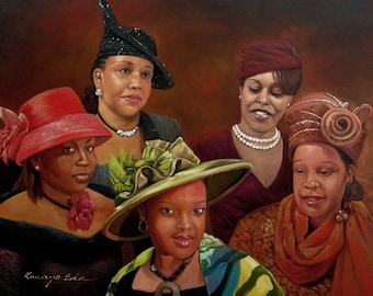 African American Women Oil Painting: Church Portrait Art Print (30x40)
