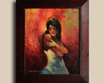 Framed Oil Painting: Female Salsa Dancer Art, 20" x 24"