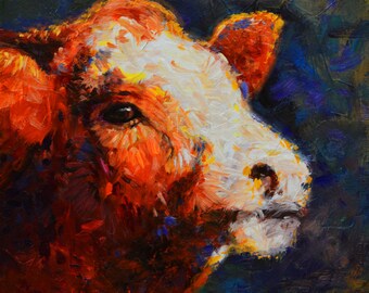Cow cattle farm animal acrylic painting on canvas. 30in x 24in