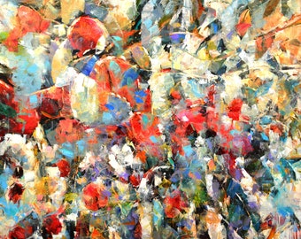 Abstract Multi Colored Flowers Floral Art Print on Canvas
