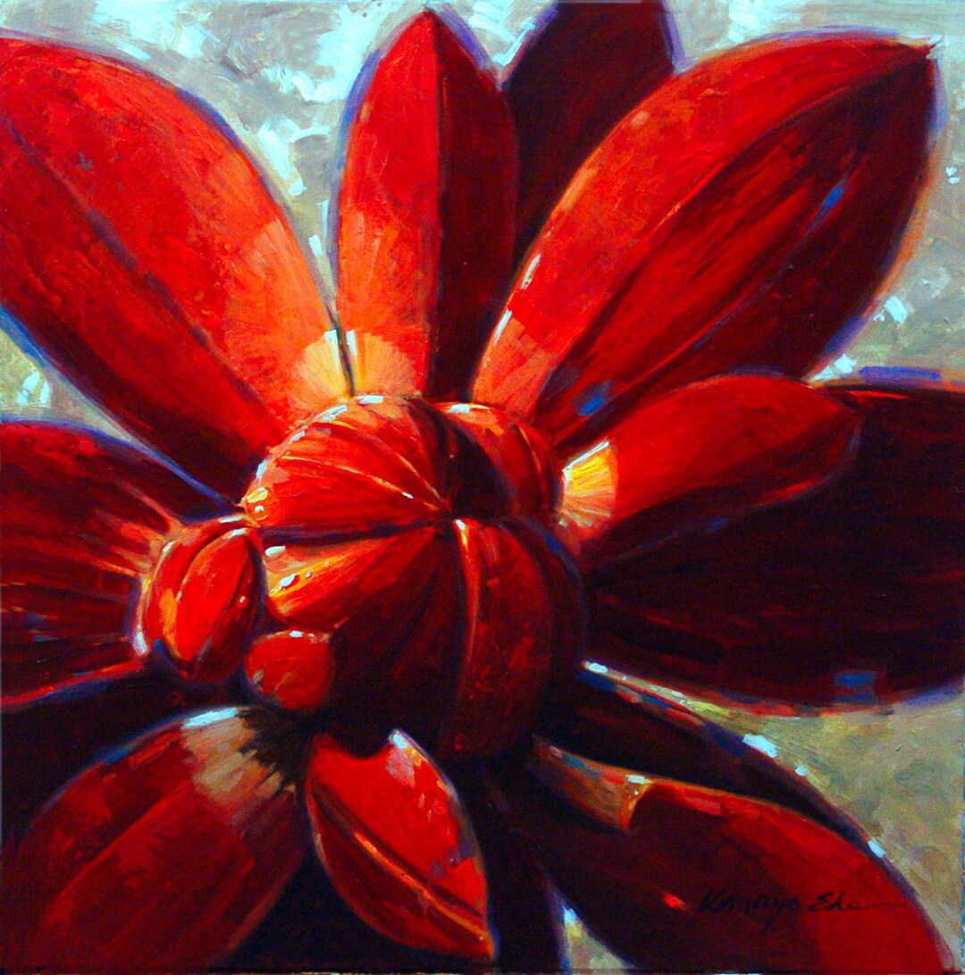 Red Big Flower Art Giclee Print on Canvas, Wall Decor, Floral Art, - Etsy
