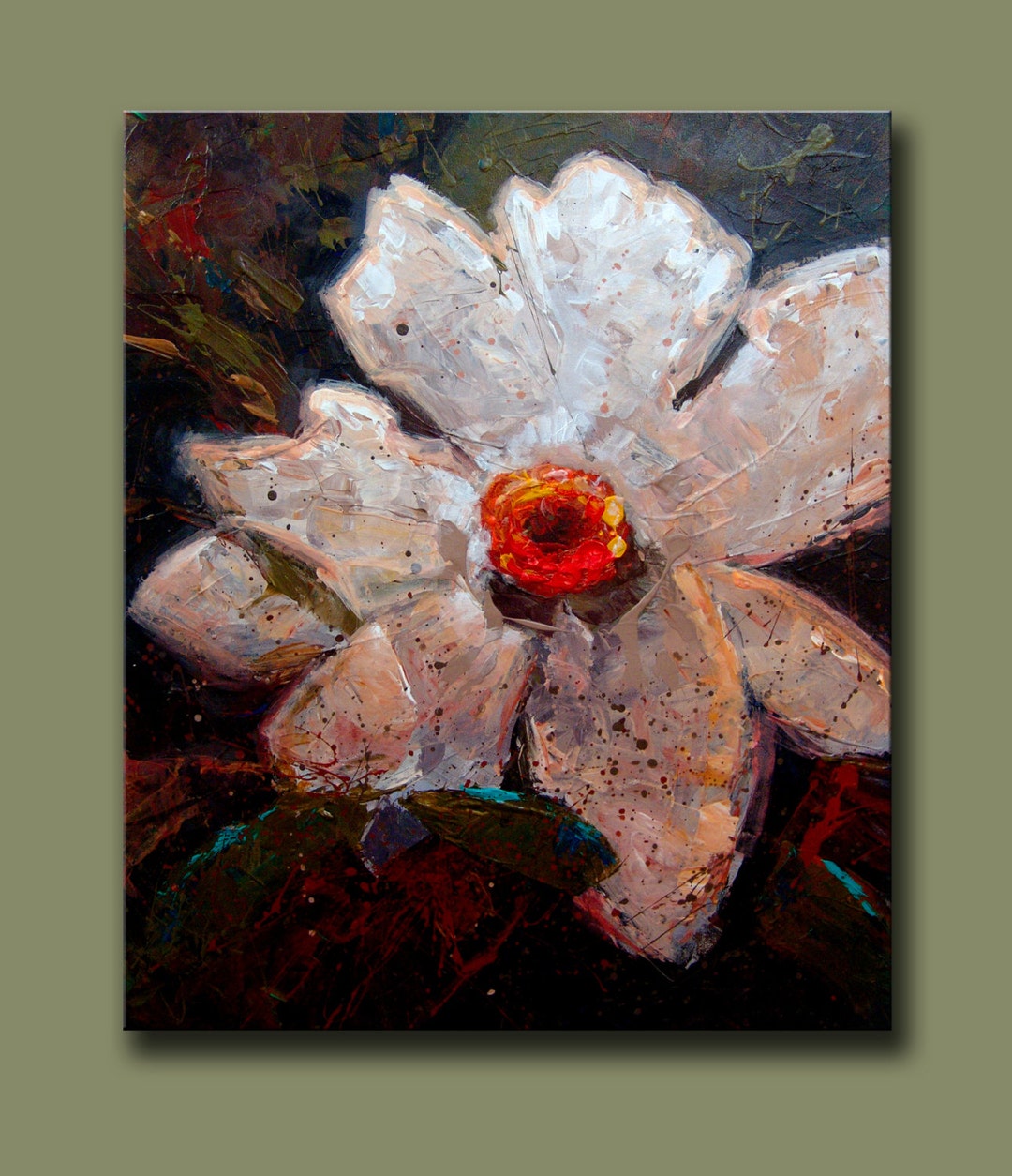 Large Wall Art Decor White Flower Painting on Canvas. 30in X 24in - Etsy