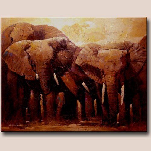 Animals 24inx30in hand shops embellished giclee print on canvas. African Bull Elephants