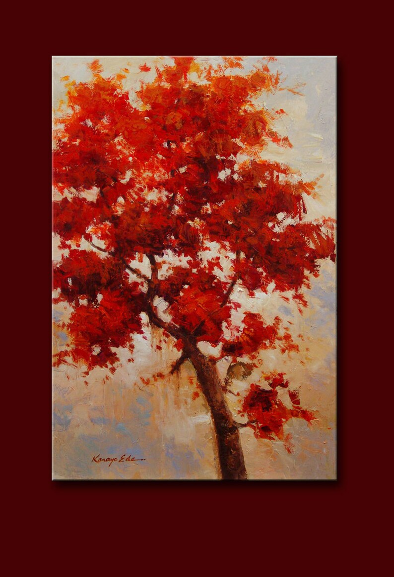 24in x 36in original red tree art on canvas image 2