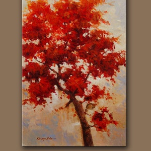 24in x 36in original red tree art on canvas image 3