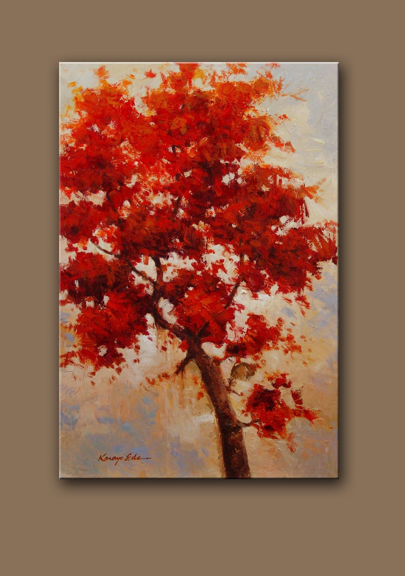 24in x 36in original red tree art on canvas image 3