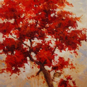 24in x 36in original red tree art on canvas image 1