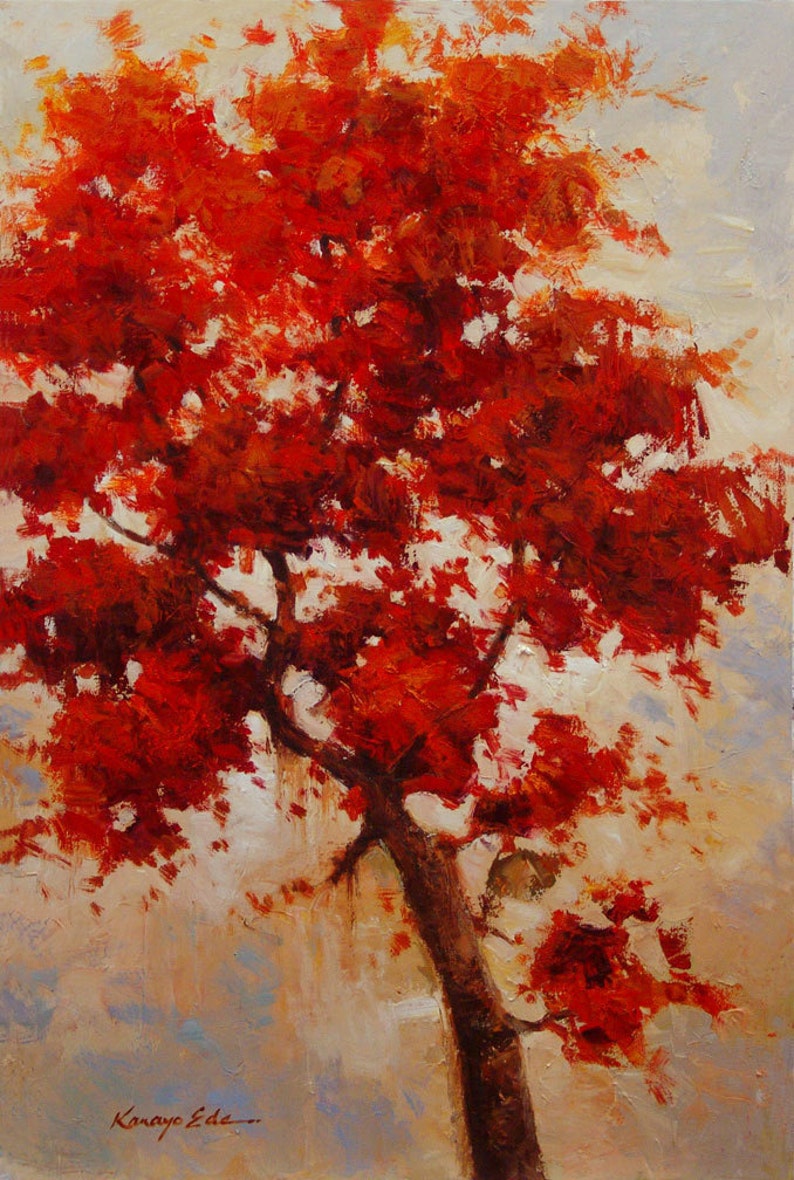 24in x 36in original red tree art on canvas image 1