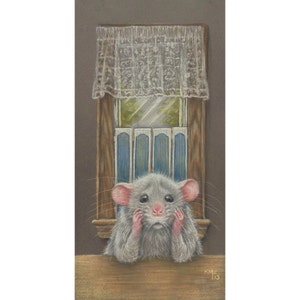 Sad rat by window matted and framed pastel kmcoriginals image 1