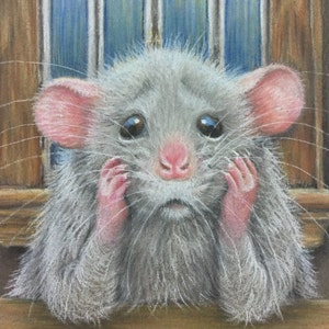 Sad rat by window matted and framed pastel kmcoriginals image 3