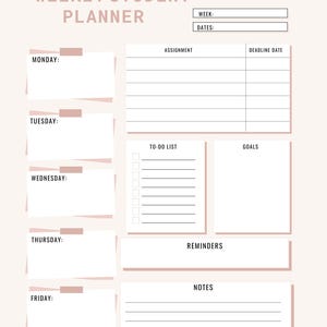 Weekly Student Planner, Printable Pdf Student Planner, Instant Download ...