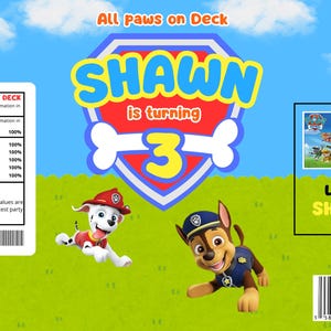 Paw Patrol Themed &#39;All Paws on Deck&#39; Chip Bag Labels- Instant Download