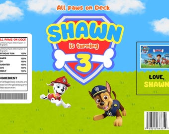 Paw Patrol Themed 'All Paws on Deck' Chip Bag Labels- Instant Download