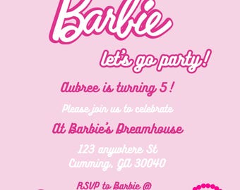Editable Barbie Themed Invitation, Pink Barbie Party Invite, Digital Download