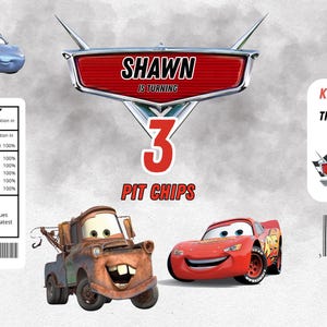 Cars themed chip bag labels, Instant download cars chip bag labels