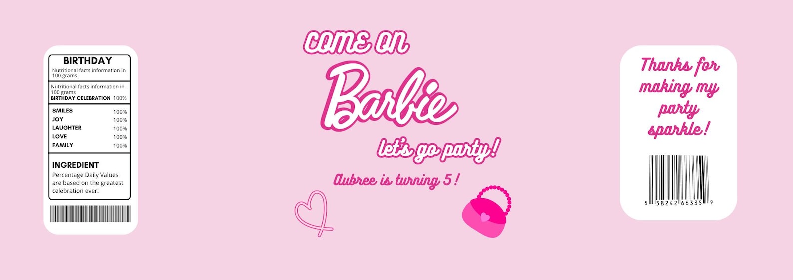 Editable Barbie Water Bottle Labels: Pink Party Decor (digital Download ...