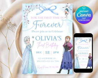 Frozen Theme Birthday Invitation, Girls Birthday Invite, Editable Template
