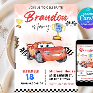 Cars Birthday Invitation | Lightning Mcqueen Birthday Invitation | Cars Party Favors | Mcqueen Birthday Party Invitation | Instant Download
