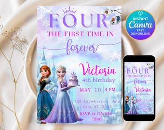 Editable Elsa Invite Digital Frozen Party Invitation Custom Frozen Invite Frozen Birthday Anna Frozen 4th Birthday Digitally Download