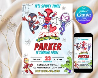 Watercolor Spidey and his Amazing Friends Birthday Party Invitation, Superhero Birthday Invite, Editable Template, Mobile Invite, Printable