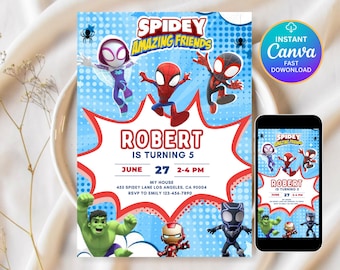 Spidey Birthday Invitation | Superhero Birthday Invite | Spidey and his Amazing Friends Birthday Party Invitation | Customizable Canva