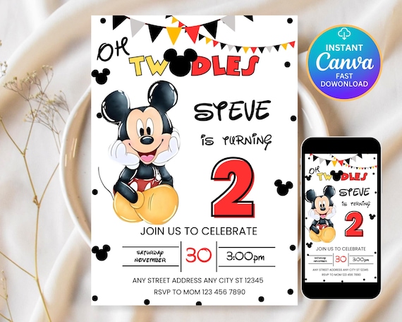 Oh Twodles Invitation, Mickey Birthday Invitation, Mickey Mouse Invitations, Mouse Editable Invitation, Mickey Twodles invite, Canva
