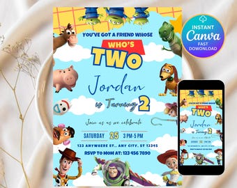 Plantilla de invitación de cumpleaños editable de Toy Story, invitación para fiesta de cumpleaños, Canva editable para cumpleaños, invitación de cumpleaños DIY