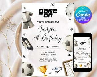 Soccer Birthday Invitation, Kids Football Birthday, Sports Theme, Editable Soccer Party Invite, Instant Download, Digital Template