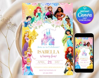 Editable Princess Invitation, Royal Princess 3rd Birthday Invite, Girl Princess Theme 3rd Birthday, Princess Party Invite Digital Download