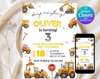 Editable Construction Birthday Invitation, Dump Truck Party Birthday Invitation, Boy Birthday Invite Template, Instant Download - Jack