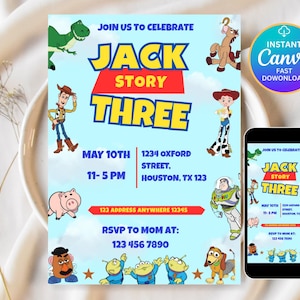 Editable Toy Story Invitation Template, Toy Story Birthday Party, 3rd Digital Invitation, Kids Birthday Party, Woody, You&#39;ve Got a Friend
