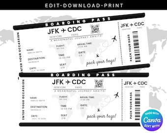 Editable Boarding Pass Template, Printable Boarding Ticket, Canva Boarding Pass Surprise Trip, Airline Ticket Canva, Digital Download