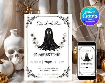 A Little Boo is Almost Due Halloween Baby Shower Invitation Spooky Gender Reveal Black Floral Gothic Invite Cute Spooky Baby Shower Evite