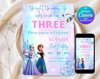 Editable Elsa Invite Digital Frozen Party Invitation Custom Frozen Invite Frozen Birthday Anna Frozen 3rd Birthday Digitally Download