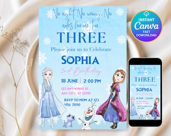 Frozen 3rd Birthday Invitation Frozen Invitation Princess Elsa Anna Party Invitation Girl Frozen Birthday Invite Theme EDITABLE Digital