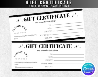 Plantilla de certificado de regalo editable, cupón de regalo imprimible, tarjeta de regalo editable, cupón de regalo DIY, certificado de regalo moderno