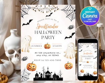 Let's Get Spooky Invitation Halloween Party Invitation Digital Halloween Invite Spooky Halloween Invitation Halloween Party Invite EDITABLE